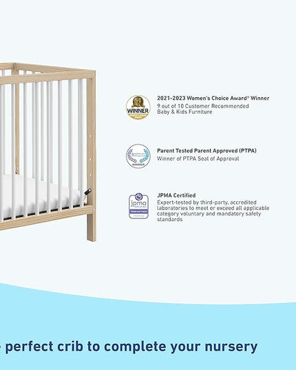 Graco Teddi 4-in-1 Convertible Mini Crib with Bonus Water-Resistant Mattress (Natural with White) – GREENGUARD Gold Certified, 2.75-Inch Mattress Included, Convenient Size, Easy 30-Minute Assembly - LeafyLoom
