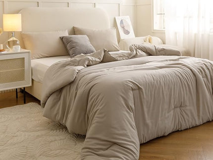 ROSGONIA Comforter Full Size for Girls Boys Teens Oatmeal, 3pcs (1 Boho Comforter & 2 Pillowcases), Lightweight Dorm Bedding Soft All Season Bed Set - LeafyLoom