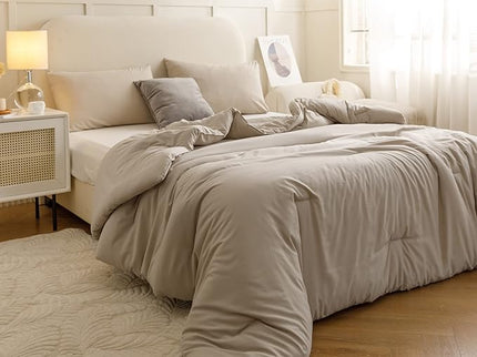 ROSGONIA Queen Comforter Set Oatmeal, 3pcs(1 Boho Oatmeal Comforter & 2 Pillowcases) All Season Soft Bedding Lightweight Bedspread Blanket Quilt - LeafyLoom