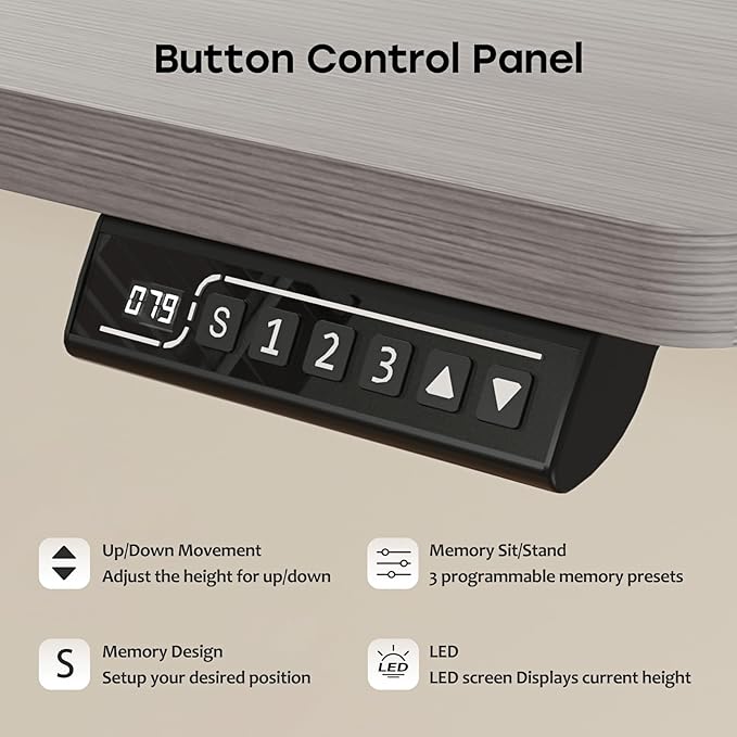 Grey Standing Desk, 48 X 24 Inch Adjustable Height Electric Desk, Sit Stand Desk with 2 Hooks, Ergonomic Rising Desk with Splice Board - LeafyLoom
