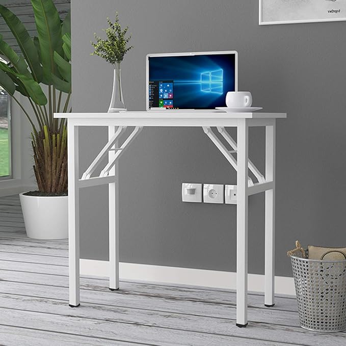 SogesGame 31.5 inches Small Desk Computer Desk for Small Space Small Folding Table Small Writing Desk Compact Desk Foldable Desk No Install Needed, White - LeafyLoom