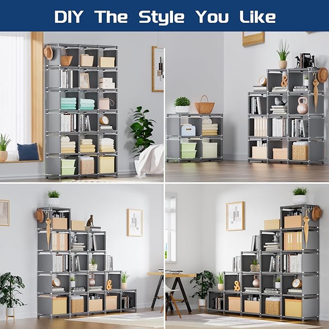 Mavivegue Book Shelf, 18 Cube Storage Organizer, DIY Bookcase, Metal Cube Bookshelf, Cubbies Closet Storage Organizer Shelves for Bedroom,Living Room,Home,Office - LeafyLoom
