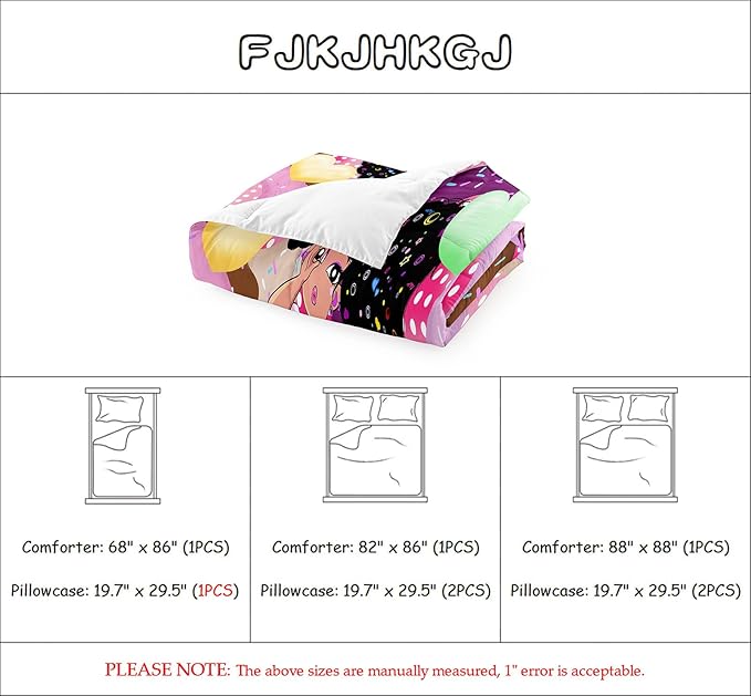 African American Girl Comforter Set Black Girl Comforter Set Princess Bedding with Donut Girl Prints Kids Comforter Sets Gifts for Girls Bedroom Decor Pink Full Size Quilt Sets with 2 Pillowcases - LeafyLoom