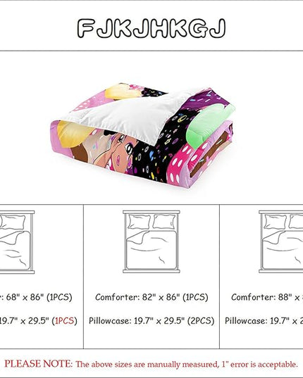 African American Girls Comforter Set Twin - Black Girl Comforter Set - Kids Comforter Sets for Girls Bedroom Decor Pink Donut Girl Pattern Prints 2 Piece Quilt Set with 1 Pillowcase - LeafyLoom