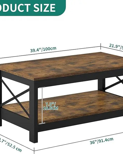 YITAHOME Coffee Table for Living Room,Modern Farmhouse Coffee Table with Storage,2-Tier Center Table for Living Room Wood Living Room Table Accent Cocktail with Sturdy Frame,Rustic Brown - LeafyLoom
