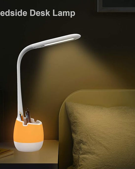 ERAY Kids Desk Lamp LED Study 2000mAh Rechargeable Desk Light with Pen Holder/ 8 Colors Night Light/ 3 Brightness Levels/Touch Control, Dimmable Table Lamp for Boys & Girls Eye-Caring Reading - LeafyLoom