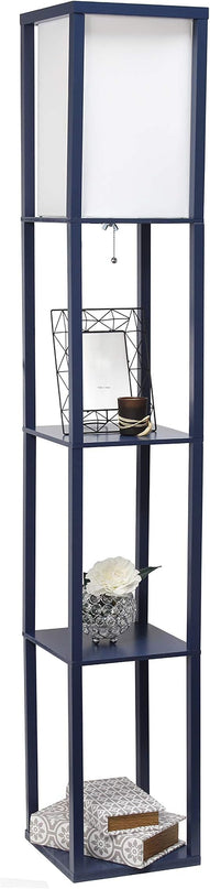 Simple Designs LF1014-NAV Etagere Organizer Storage Shelf Linen Shade Floor Lamp, Navy - LeafyLoom