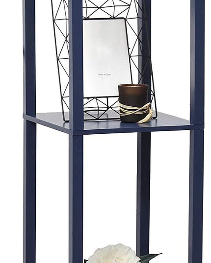 Simple Designs LF1014-NAV-LB Three Shelf Etagere Organizer Storage Floor Lamp with White Linen Shade for Living Room, Bedroom, Office, Hallway, Navy Blue, with Feit LED Bulb Included - LeafyLoom