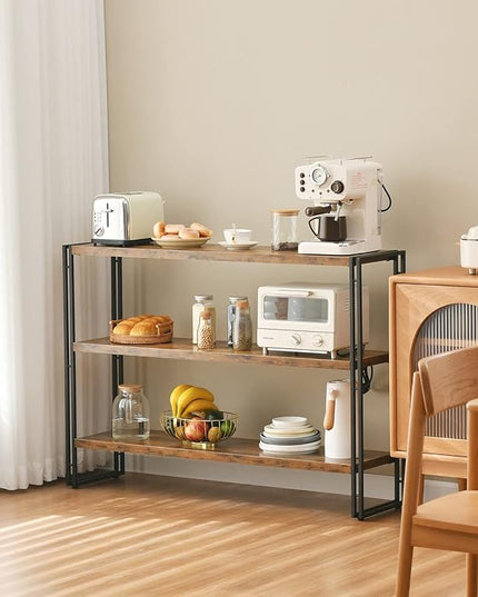 HCHQHS 3-Tier Rustic Wood and Metal Industrial Bookshelf for Home Office, Bedroom, Kitchen, Bathroom - 47in - LeafyLoom