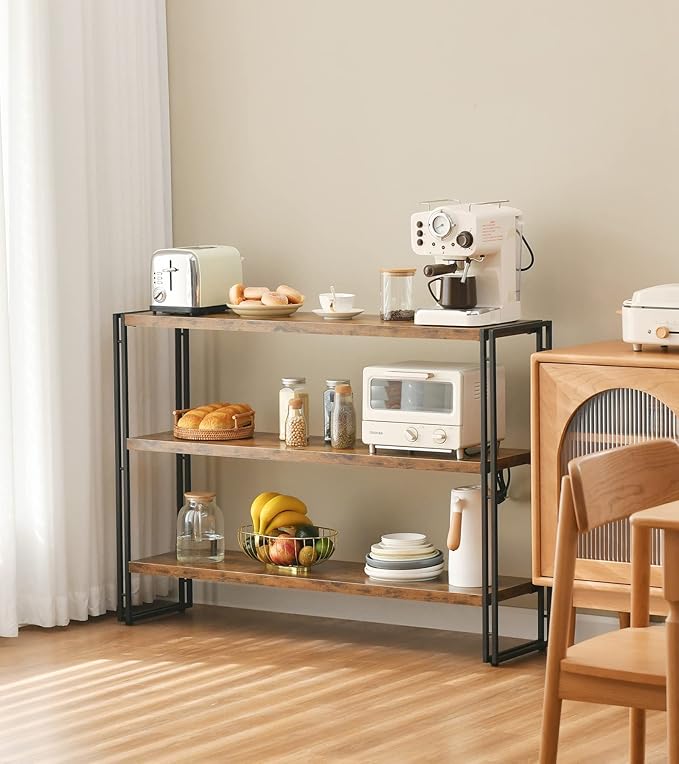 HCHQHS 3-Tier Rustic Wood and Metal Industrial Bookshelf for Home Office, Bedroom, Kitchen, Bathroom - 47in - LeafyLoom