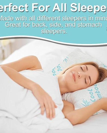 Cooling Rayon of Bamboo Pillows King Size for Sleeping, +1 Extra Washable Zippered Breathable Cover Soft Shredded Adjustable Memory Foam, Relieves Neck Pain Snoring for Back/Stomach/Side Sleeper - LeafyLoom