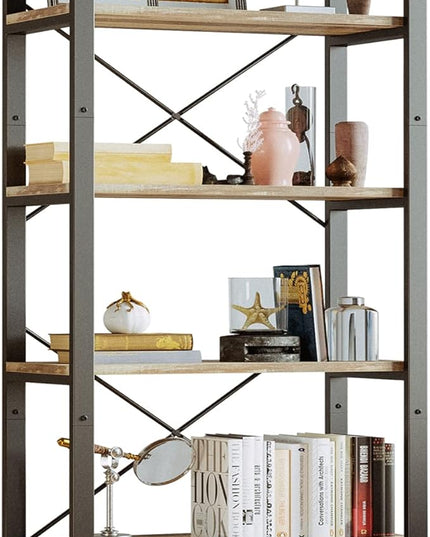IRONCK Bookshelf 6-Tier Ladder Shelf 110lbs/shelf Display Shelf Vintage Industrial Style Bookcase for Home Office, Living Room - LeafyLoom