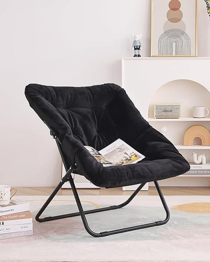Tiita Comfy Saucer Chair, Soft Faux Fur Oversized Folding Accent Chair, Lounge Lazy Chair for Kids Teens Adults, Metal Frame Moon Chair for Bedroom, Living Room, Dorm Rooms - LeafyLoom