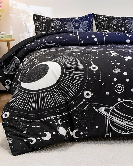 Holawakaka Stars Moon Constellation Print Comforter Set Twin Size Girls Boys Witchy Astrology Zodiac Celestial Bedding Set (Navy Blue,Twin) - LeafyLoom