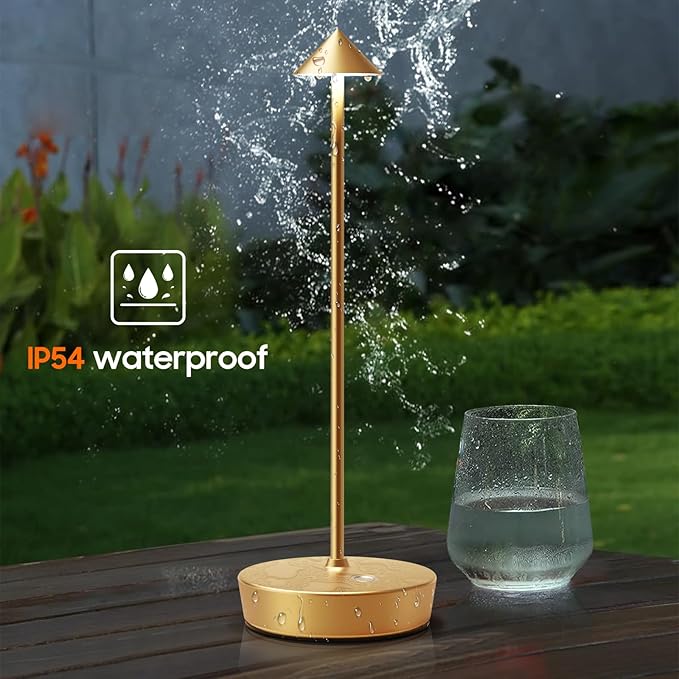 Rechargeable Cordless Table Lamp, 6000mAh LED Battery Operated Desk Lamp Touch 3 Color Stepless Dimming Portable Outdoor Waterproof Table Light for Patio/Restaurant/Dining/Home (Gold) - LeafyLoom