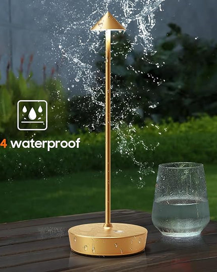 Set of 2 Rechargeable Cordless Table Lamp,6000mAh LED Battery Operated Desk Lamp Touch 3 Color Dimming Portable Outdoor Waterproof Table Light for Patio/Restaurant/Dining/Home(Gold) - LeafyLoom