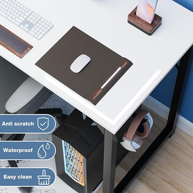 32 Inch Small Office Desk Modern Simple Style Writing Study Work Computer Table for Home Bedroom, White - LeafyLoom