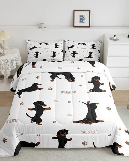 Feelyou Sausage Dog Bedding Set Boys Dachshund Comforter Set for Kids Teens Ultra Soft Puppy Dog Comforter Kawaii Pet Brown Duvet Set Room Decor Twin Size Quilt Set - LeafyLoom