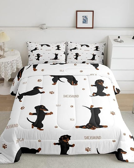 Feelyou Sausage Dog Bedding Set Boys Dachshund Comforter Set for Kids Teens Ultra Soft Puppy Dog Comforter Kawaii Pet Brown Duvet Set Room Decor Queen Size Quilt Set - LeafyLoom