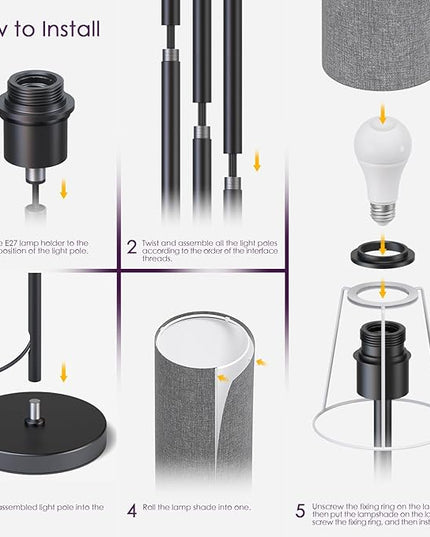 Floor Lamps for Living Room, Modern Floor Lamp with RGB LEDs Bulb,Dimmable Floor Lamp with App Control & Remote Control,Tall Reading Lamp for Bedroom, Living Room, Office,Gray Lampshade - LeafyLoom