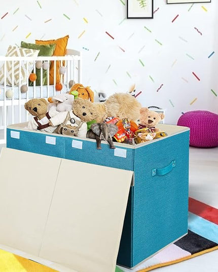 popoly Large Toy Box Chest Storage with Flip-Top Lid, Collapsible Toy Bin Storage Organizer for Boys, Kids, Girls, Toys, Playroom Organizers, 25"x13" x16"(Linen Teal) - LeafyLoom