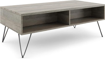 SIMPLIHOME Hunter SOLID MANGO WOOD and Metal 48 Inch Wide Rectangle Industrial Lift Top Coffee Table in Grey, For the Living Room and Family Room - LeafyLoom
