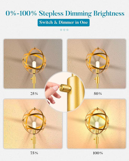 Lightdot 65IN Dimmable (Brightness Adjustable) Industrial Floor Lamp, Gold Spherical Standing Lamp with 3000K E26 LED Bulb, Unique Farmhouse Tall Lamp for Living Room Bedroom Sofa Coner - LeafyLoom