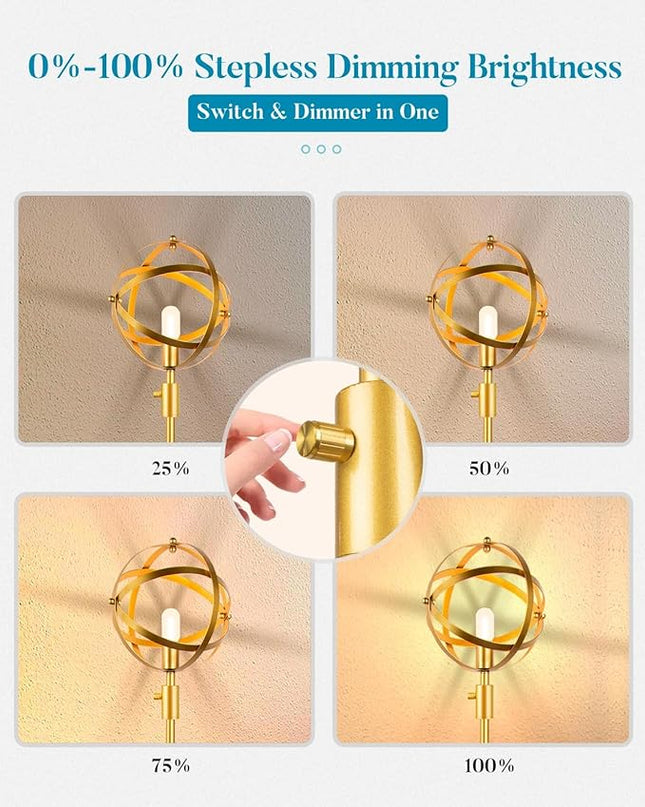 Lightdot 65IN Dimmable (Brightness Adjustable) Industrial Floor Lamp, Gold Spherical Standing Lamp with 3000K E26 LED Bulb, Unique Farmhouse Tall Lamp for Living Room Bedroom Sofa Coner - LeafyLoom