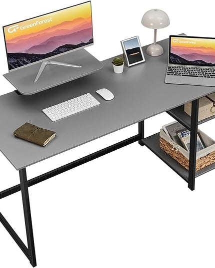 GreenForest Computer Home Office Desk with Monitor Stand and Reversible Storage Shelves,55 inch Modern Simple Writing Study PC Work Table,Grey - LeafyLoom