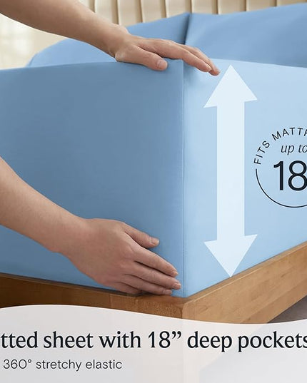 LuxClub 6 PC Queen Sheet Set, Breathable Luxury Bed Sheets, Deep Pockets 18" Eco Friendly Wrinkle Free Cooling Sheets Machine Washable Hotel Bedding Silky Soft - Sky Queen - LeafyLoom