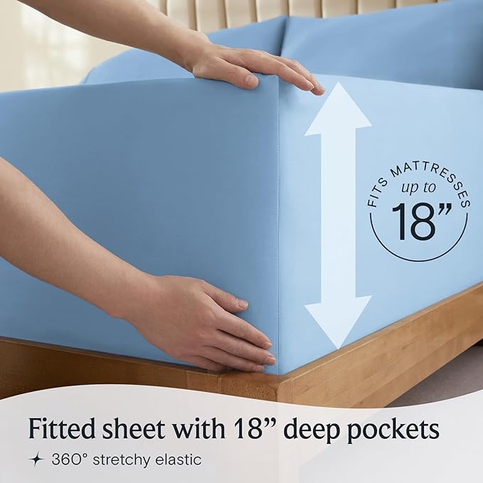 LuxClub Twin Sheets - Soft Twin Bed Sheets for-Boys-and-Girls-4 PC Deep Pockets 18" Eco Friendly Wrinkle Free-Kids-Fitted Sheets Machine Washable Hotel Bedding Silky Soft- Sky Twin - LeafyLoom