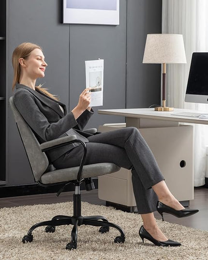 Executive Office Chair, Home Office Desk Chair, Mid Back PU Leather Desk Chair, 360° Swivel Computer Chair, Height Adjustable Tilt Vanity Task Chair for Office, Reading Meeting Room - LeafyLoom