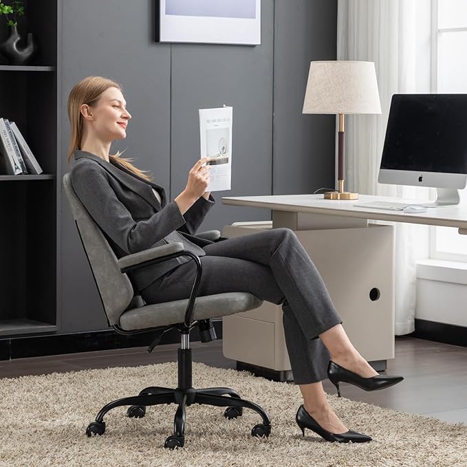 Executive Office Chair, Home Office Desk Chair, Mid Back PU Leather Desk Chair, 360° Swivel Computer Chair, Height Adjustable Tilt Vanity Task Chair for Office, Reading Meeting Room - LeafyLoom