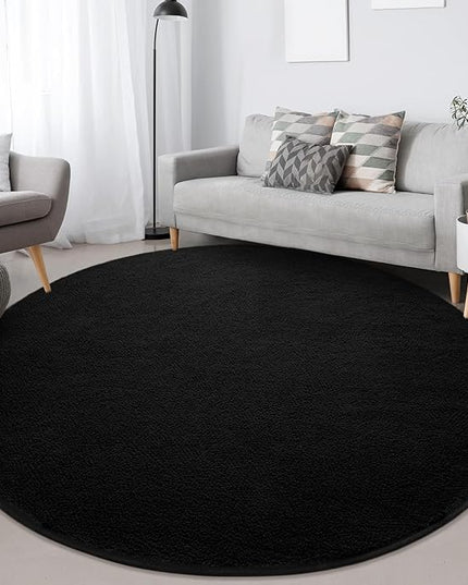 Round Area Rugs for Bedroom Living Room, 4x4 Black Super Soft Comfy Thickened Memory-Foam Indoor Circle Carpet, Modern Aesthetic Minimalist Carpet for Boys Girls Adults Nursery Home Décor - LeafyLoom