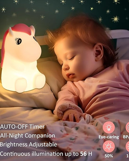 FULLOSUN Cute Pony Kids Night Light, Horse Gifts for Girl, Kawaii Pony Lamp Funny Valentines Birthday Gifts for Women Teenage Girls Boy Toddler - Portable Squishy Battery Operated - LeafyLoom