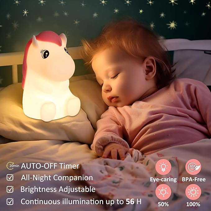 FULLOSUN Cute Pony Kids Night Light, Horse Gifts for Girl, Kawaii Pony Lamp Funny Valentines Birthday Gifts for Women Teenage Girls Boy Toddler - Portable Squishy Battery Operated - LeafyLoom