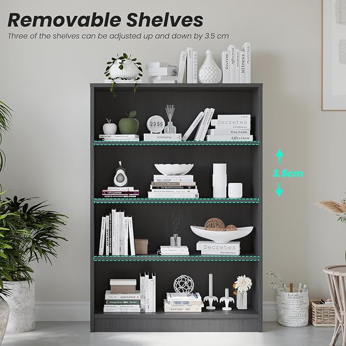 Farini 4 Shelf boockase Display Bookcase Freestanding Wooden Bookshelves for Home Office Living Room,48 Inch Height,Grey - LeafyLoom