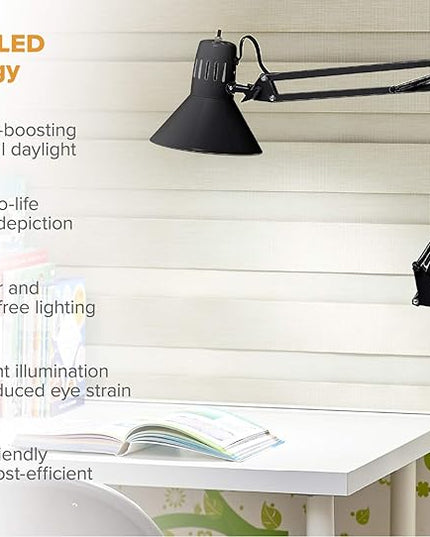 Bostitch Office VLF100F Swing Arm Metal Floor Lamp, 72" Tall with Multi-Joint Adjustment, Includes Replaceable LED Bulb (VLF), Black - LeafyLoom