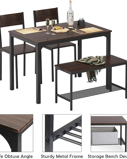 soges Dining Table Set for 4, 43.3 inch Kitchen Table set with Chairs and Bench, 4 Piece Dining Room Table Set for Small Space, Apartment, Restaurant, Rustic Oak - LeafyLoom