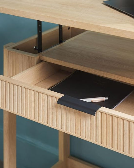 Walker Edison Office Writing and Computer Desk Spacious Desktop, Complementary in Living Spaces, 38 Inch, Reeded Lift-Top Coastal Oak - LeafyLoom