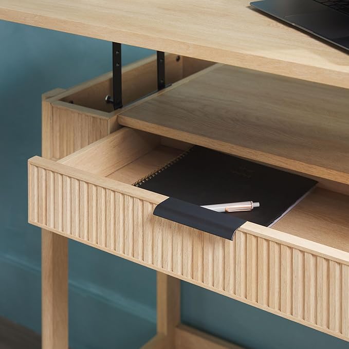 Walker Edison Office Writing and Computer Desk Spacious Desktop, Complementary in Living Spaces, 38 Inch, Reeded Lift-Top Coastal Oak - LeafyLoom