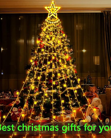 Christmas Lights Outdoor, Aokudoni 12.6ft 8-Lighting Modes Waterfall Lights for Christmas, Outdoor Christmas Decorations for Yard, Christmas Lights for Tree House Holiday Party, Warm White Aokudoni