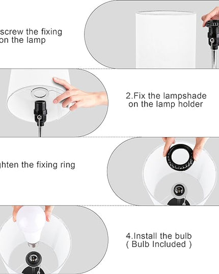 3 Color Temperature Bedside Table Lamps Set of 2, Modern Small Lamp with USB and Outlet, Bedroom Lamp for Nightstand with Chain Switch, White Desk Lamp for Living Room, Two Bulbs Included - LeafyLoom