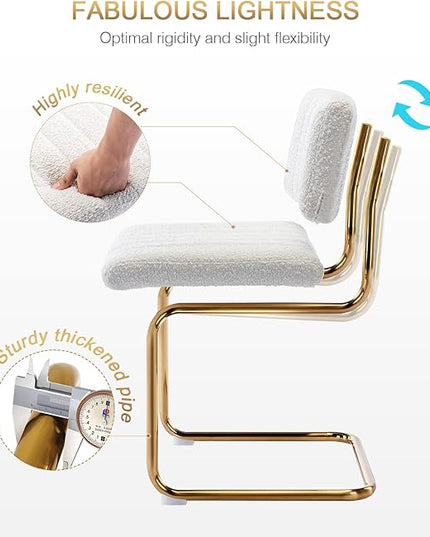 Zesthouse Mid Century Dining Chairs Set of 2, White Boucle Dining Room Chairs with Gold Legs, Upholstered Armless Accent Chairs Side Chairs for Living Room - LeafyLoom