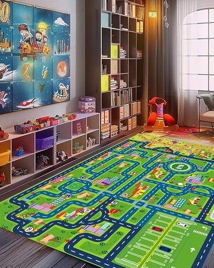Car Rug Play Mat,Road Rug Kid Play Mat,Playroom Toy Car Mat, Kids Carpet City Map for Bedroom Classroom,Extra Large Thick (59X39.4 Inch) - LeafyLoom