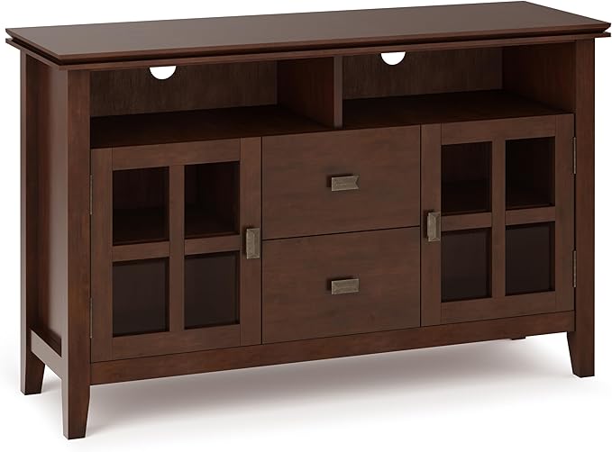 SIMPLIHOME Artisan SOLID WOOD 48 Inch Wide Contemporary TV Media Stand in Russet Brown for TVs up to 55 Inches, For the Living Room and Entertainment Center - LeafyLoom