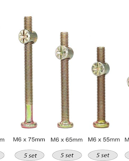 25-Set M6 Phillips Head Bolts Barrel Nuts Assortment Kit for Chairs Furnitures, Bunk Bed Crib Hardware Replacements Kit, M6x45mm/ 55mm/ 65mm/ 75mm/ 85mm Zinc Plated - LeafyLoom