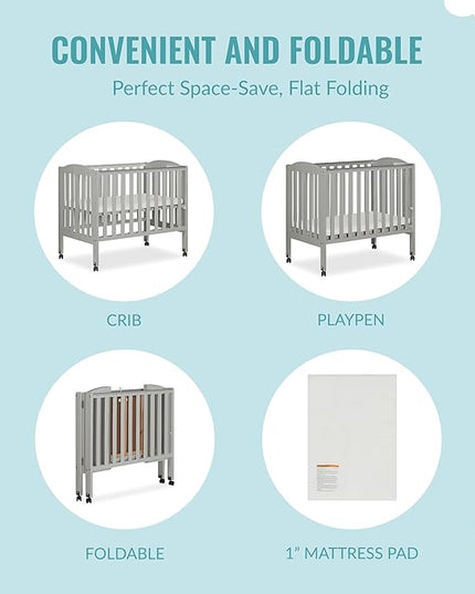 2 in 1 Folding Portable Crib in Cool Grey, Greenguard Gold Certified , 40x26x38 Inch (Pack of 1) - LeafyLoom