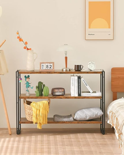HCHQHS 3-Tier Rustic Wood and Metal Industrial Bookshelf for Home Office, Bedroom, Kitchen, Bathroom - 47in - LeafyLoom