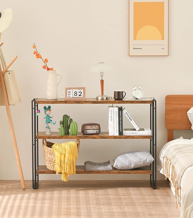 HCHQHS 3-Tier Rustic Wood and Metal Industrial Bookshelf for Home Office, Bedroom, Kitchen, Bathroom - 47in - LeafyLoom